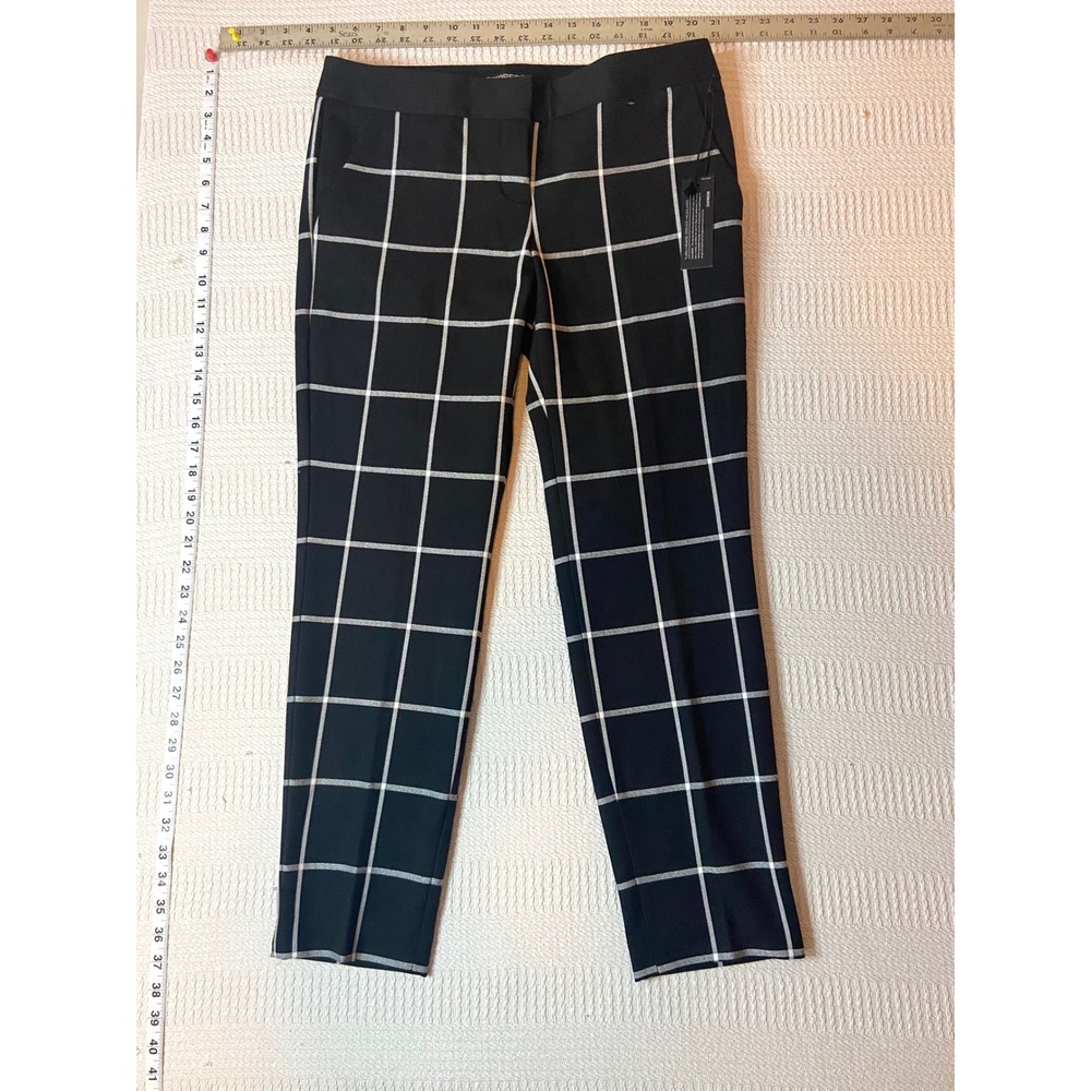 Express Columnist Ankle Pants 6R Black White Windowpane Plaid Studio Stretch NEW